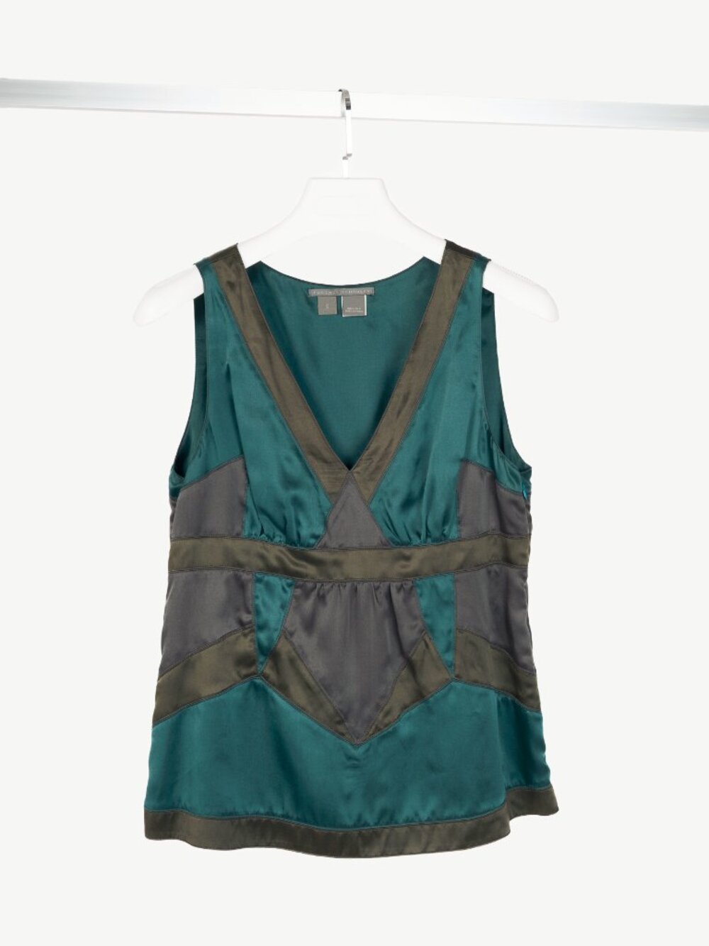 Proenza Schouler SS07 Teal Panelled Silk-Charmeuse Tank